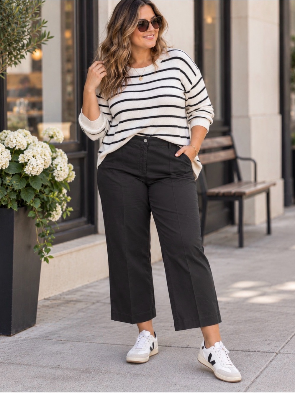 Black Cropped Straight Leg Pants Petite Casual Workwear Trousers Size 16